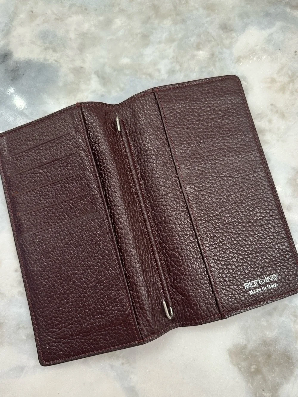 Fabriano Italy Burgundy Pebbled Leather Wallet Organizer